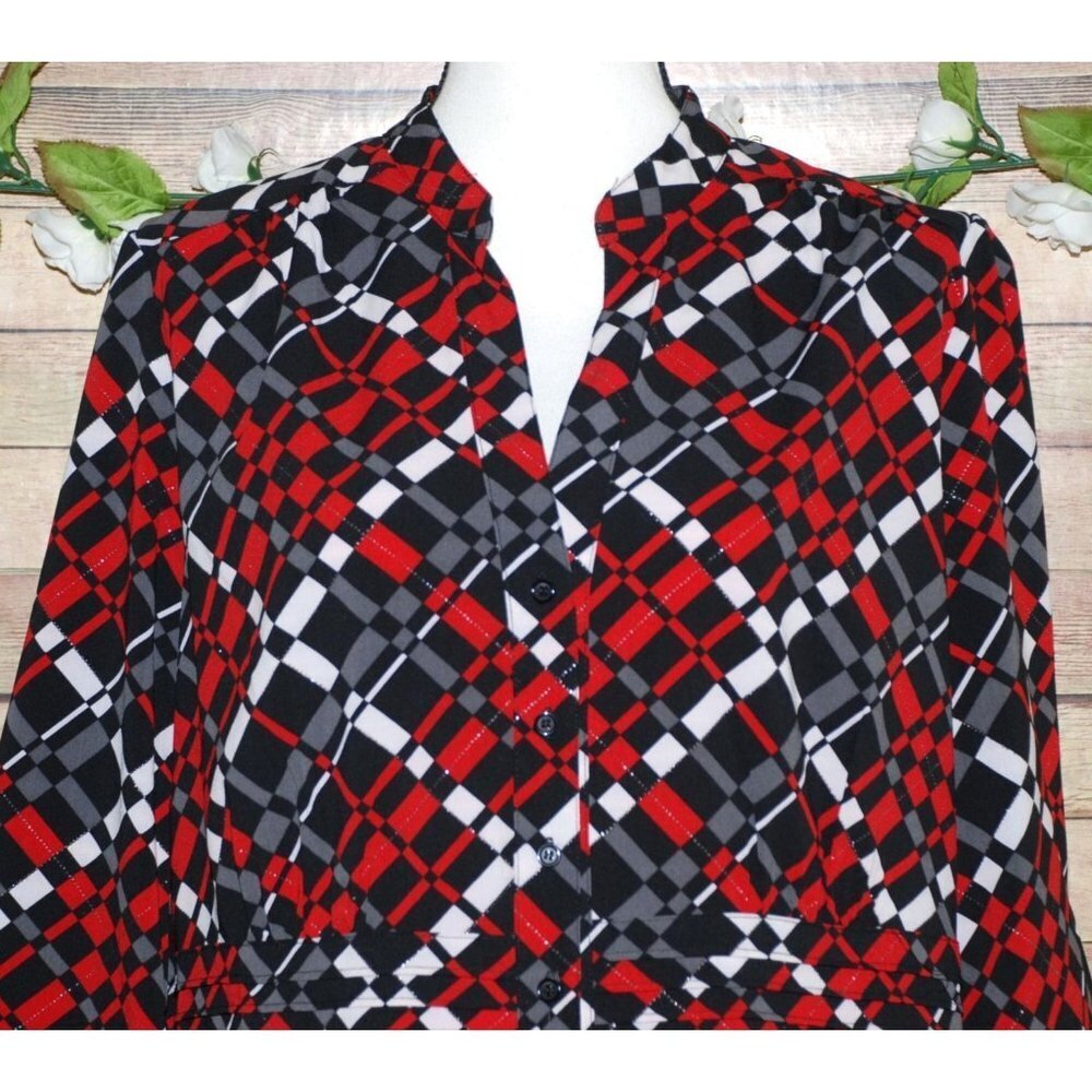 Covington Red Argyle Pattern Button Up Blouse Siz… - image 2